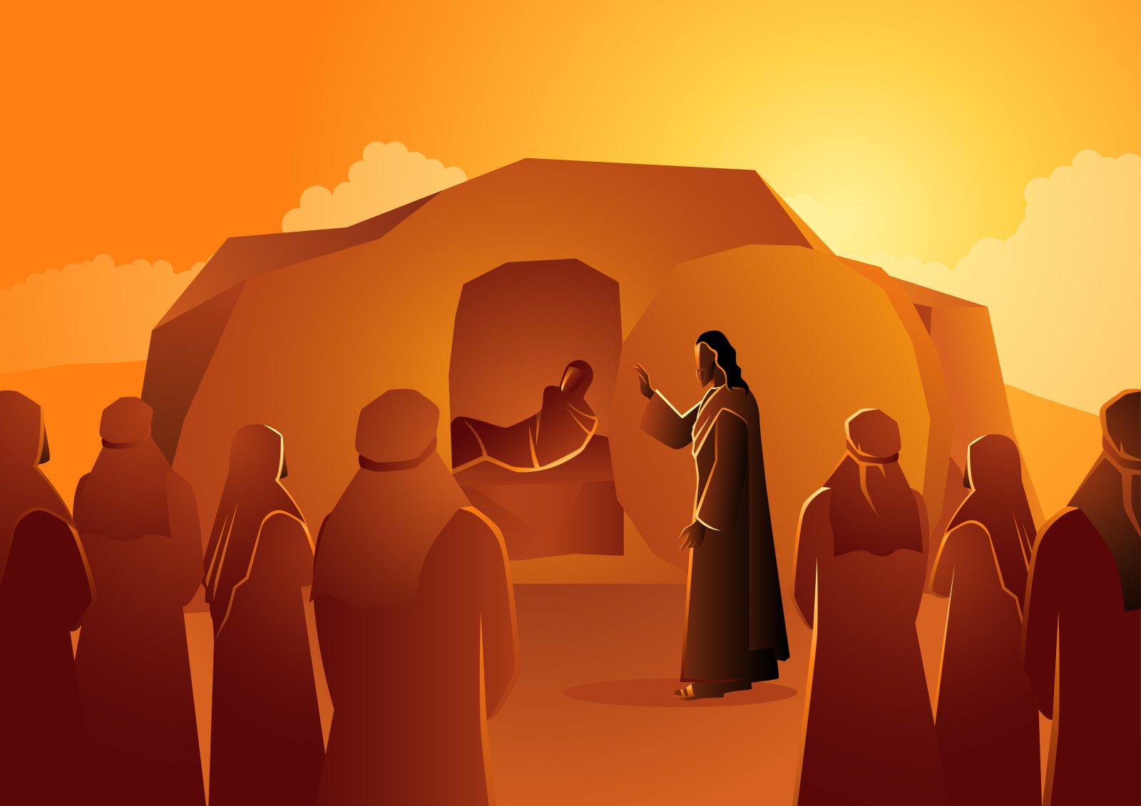 Biblical vector illustration series, Jesus raises Lazarus from the dead