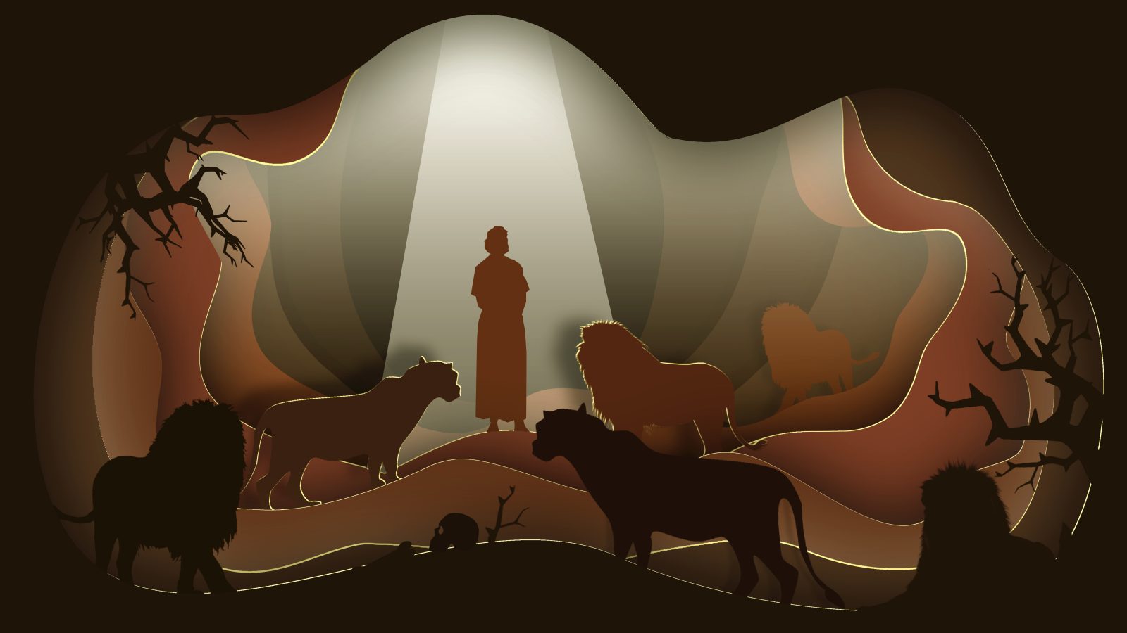 Daniel in the Lion's Den. Paper art. Abstract, illustration, minimalism.